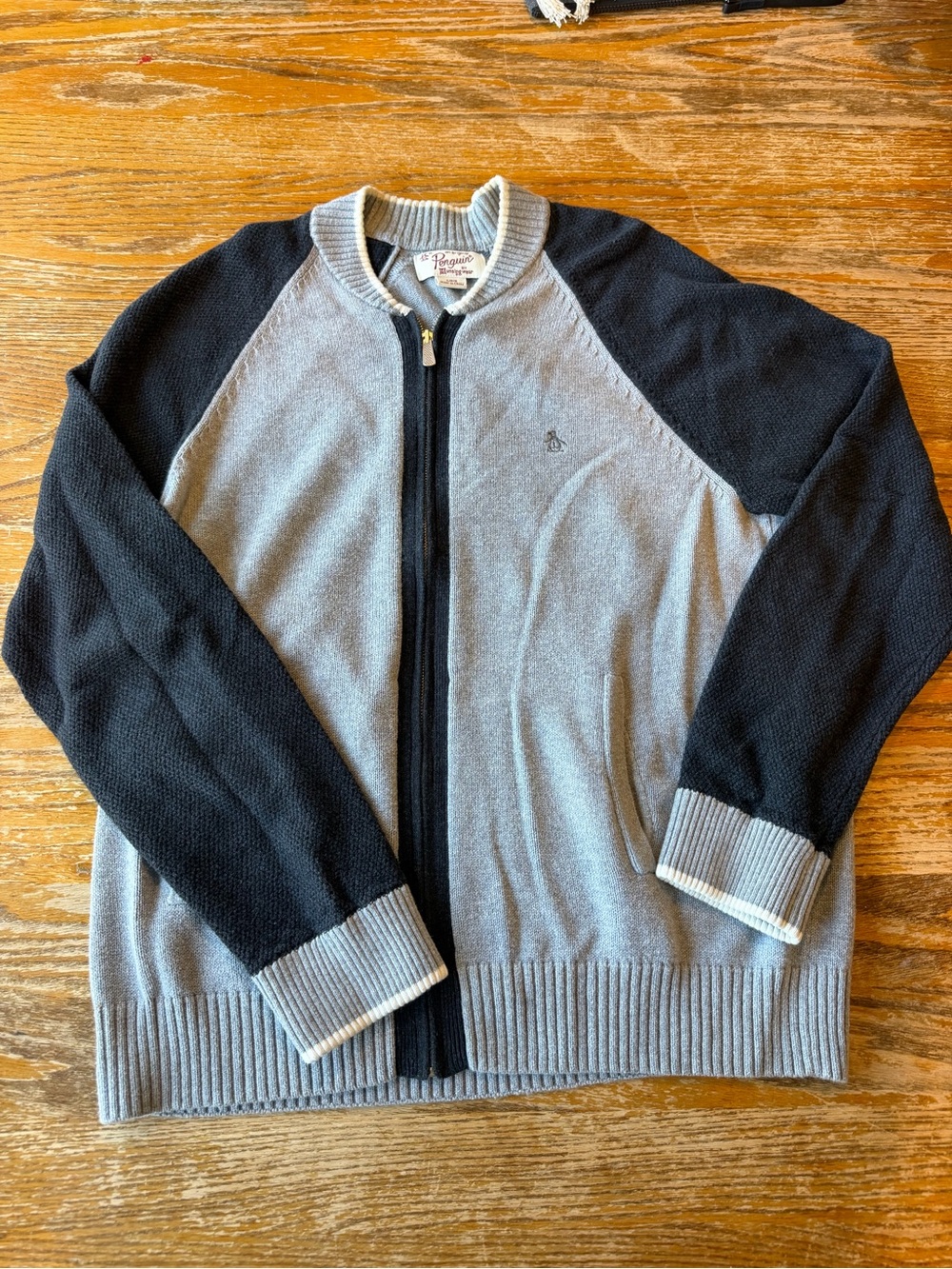 Original Penguin Two-Tone Zip Cardigan in Light Gray and Black